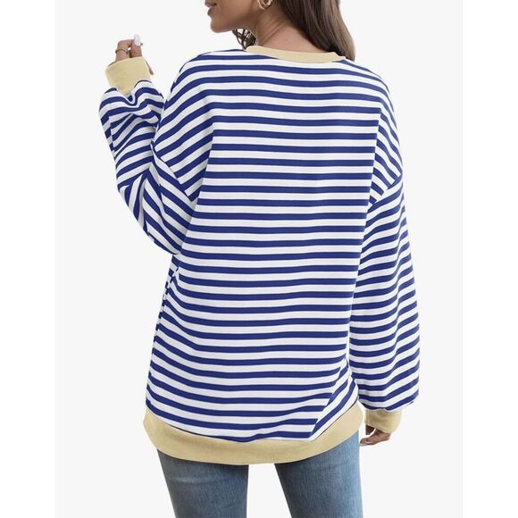 NEW Striped Crewneck Oversized Sweatshirt Pullover Sweater XL - Picture 2 of 6